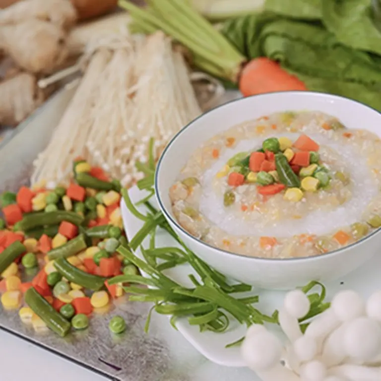Grounded meat with beans and vegetable porridge 