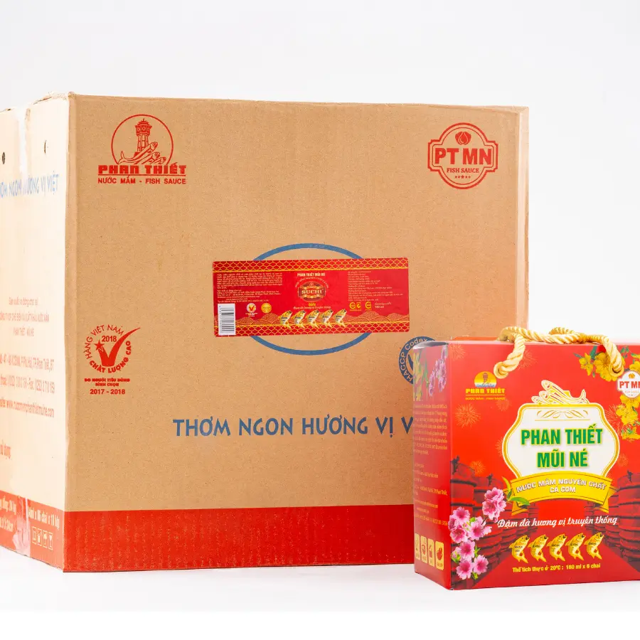 [PT30N180TT60] Nước Mắm Truyền Thống Nguyên Chất Phan Thiết Mũi Né 30 độ Đạm ( 30N ) , có OCOP và Chỉ Dẫn Địa Lý - Thùng 10 Hộp, 60 Chai Thủy Tinh 180ml 
