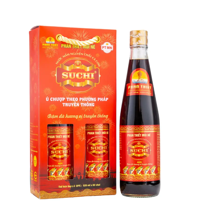 [SC40N520TT2] Nước Mắm Truyền Thống Nguyên Chất SUCHI  40 độ Đạm ( 40N ) ,FDA xuất khẩu Amazon Mỹ,  có OCOP và Chỉ Dẫn Địa Lý - Hộp 2 Chai Thủy Tinh 520ml 